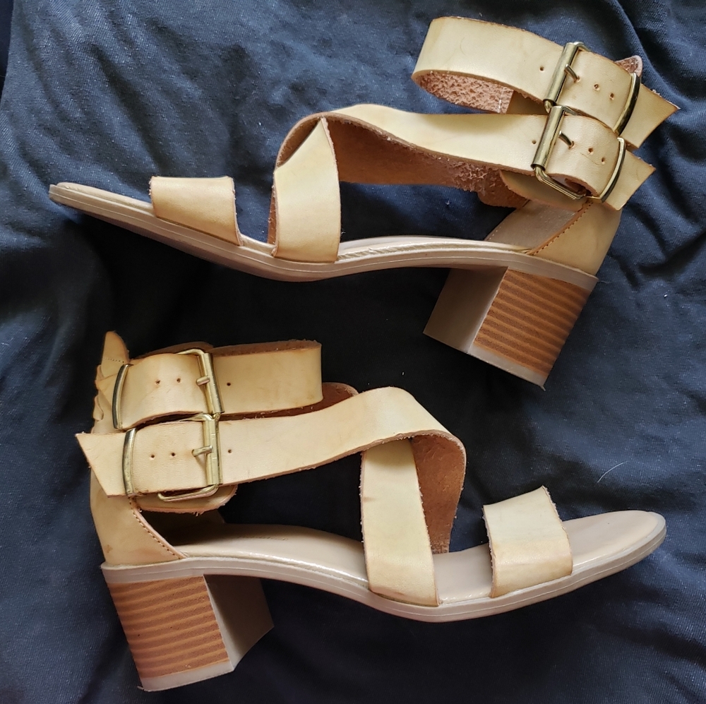 Nude block heels with buckles